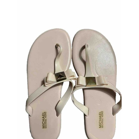 MICHAEL KORS CAROLINE JELLY THONG SANDALS PVC Soft Pink Gold Mercer Logo Size 8 - Picture 3 of 4